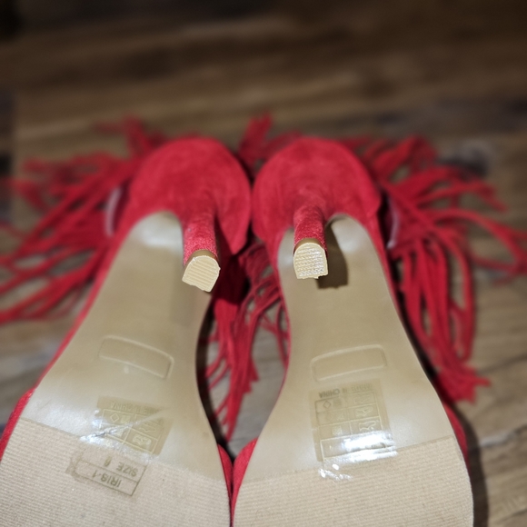 NWOT Red Open Toe Heels w/ fringe sz- 6 - Picture 7 of 8
